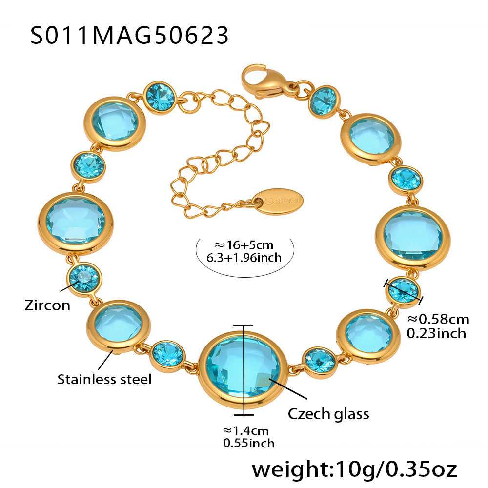 B廠【S010】高品質超閃切面捷克琉璃腳鍊不銹鋼18k鍍金時尚輕奢風飾品 25.06-4