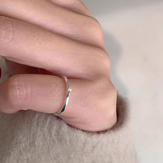 F廠【DQ8594R】S925純銀簡約韓系莫比烏斯戒指女ins風波浪單鑽細款開口尾戒 25.03-2