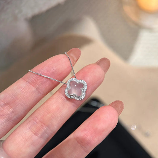 F廠【DQ1599N】S925純銀小眾氣質白玉髓四葉草項鍊女輕奢高級感鎖骨鏈百搭款
 25.08-5