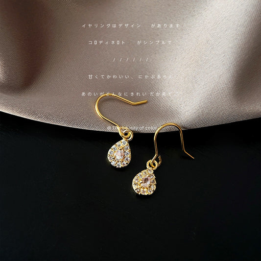 C廠【3231】法式輕奢微鑲鋯石耳環時尚通勤簡約水滴形滿鋯爆閃高級感復古耳飾 25.04-4