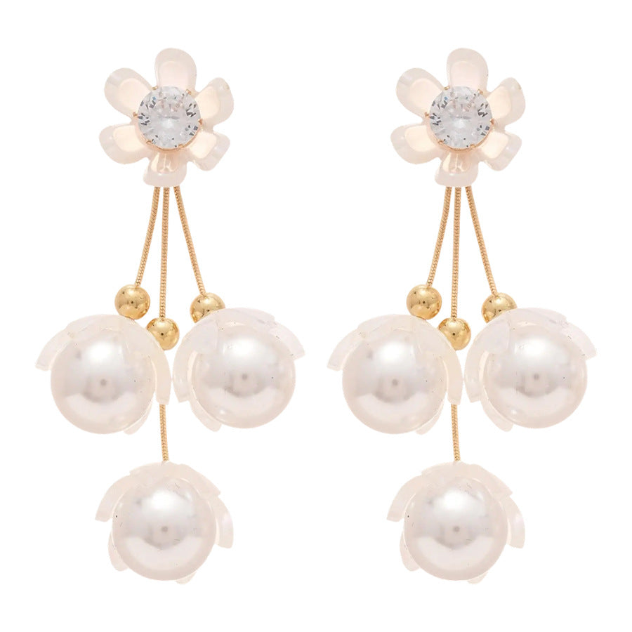 A廠【HE25586】925銀針鑲鑽花朵珍珠耳環甜美簡約輕奢耳環高級感百搭耳飾設計感小眾 25.03-4