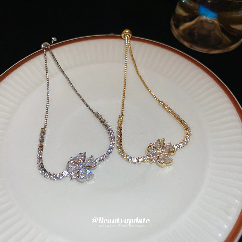 A廠【HB3490】鋯石簡約滿鑽花朵手鍊精緻輕奢氣質手環女新款復古高級感手飾 25.02-2