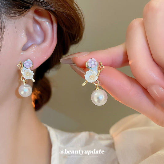 A廠【HE26319】925銀針滴油花朵珍珠耳環輕奢高級感耳環2025新款小眾精緻百搭耳飾女 25.05-2