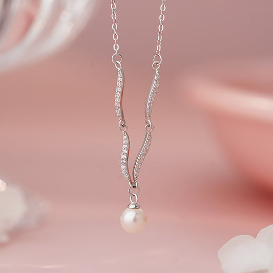 E廠【YC0079N】S999足銀珍珠項鍊法式復古文藝韓風氣質精緻清新鎖骨鏈 25.06-3