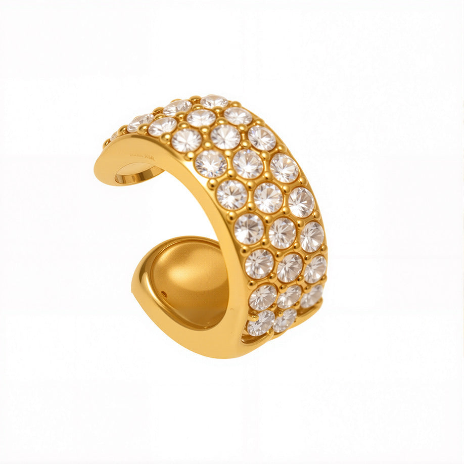 B廠【F983】不鏽鋼超閃5A鋯石C型滿鑽耳夾鍍18k真金簡約個性耳飾不掉色
 25.10-5