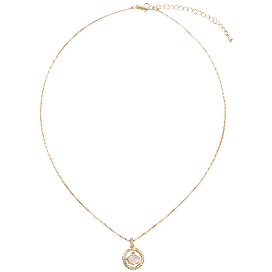 A廠【HN8514】鋯石貝母圓形貝殼吊墜項鍊法式小眾百搭鎖骨鏈輕奢高級感氣質頸鏈 25.04-3