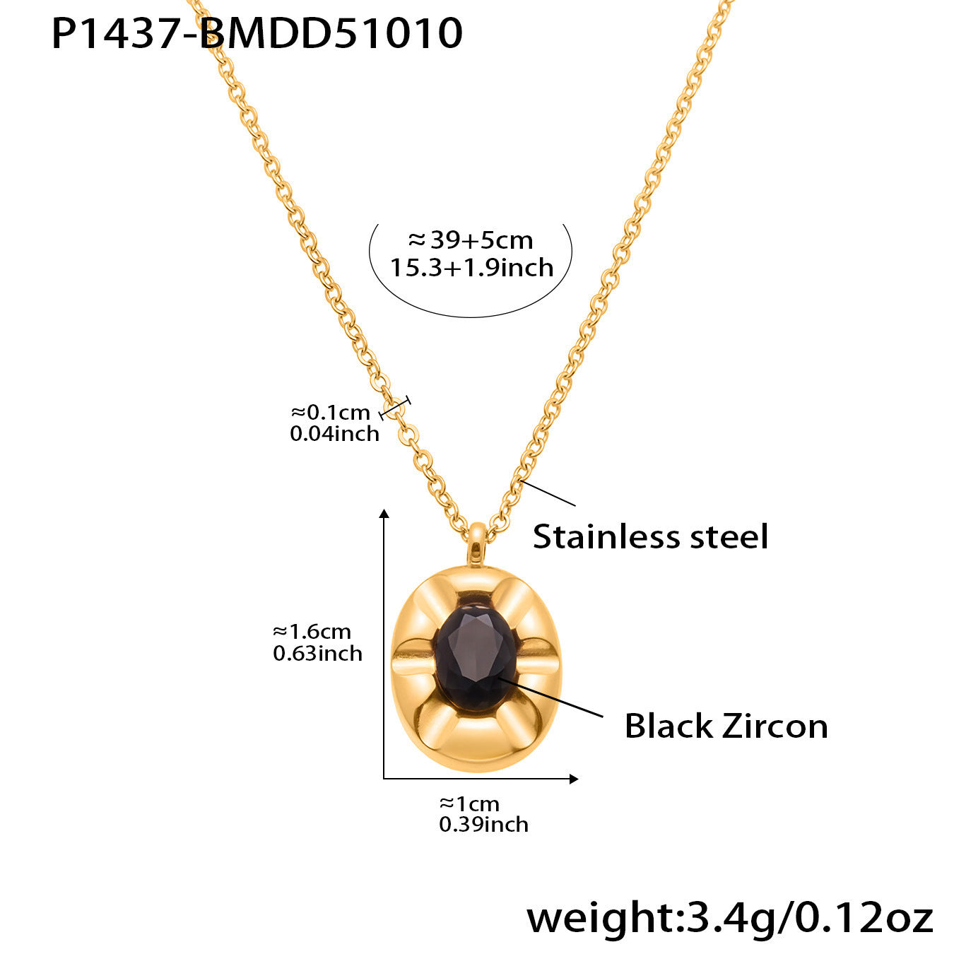 B廠【P1437】歐美新款簡約不鏽鋼幾何橢圓黑色鋯石吊墜項鍊時尚百搭飾品
 25.10-3