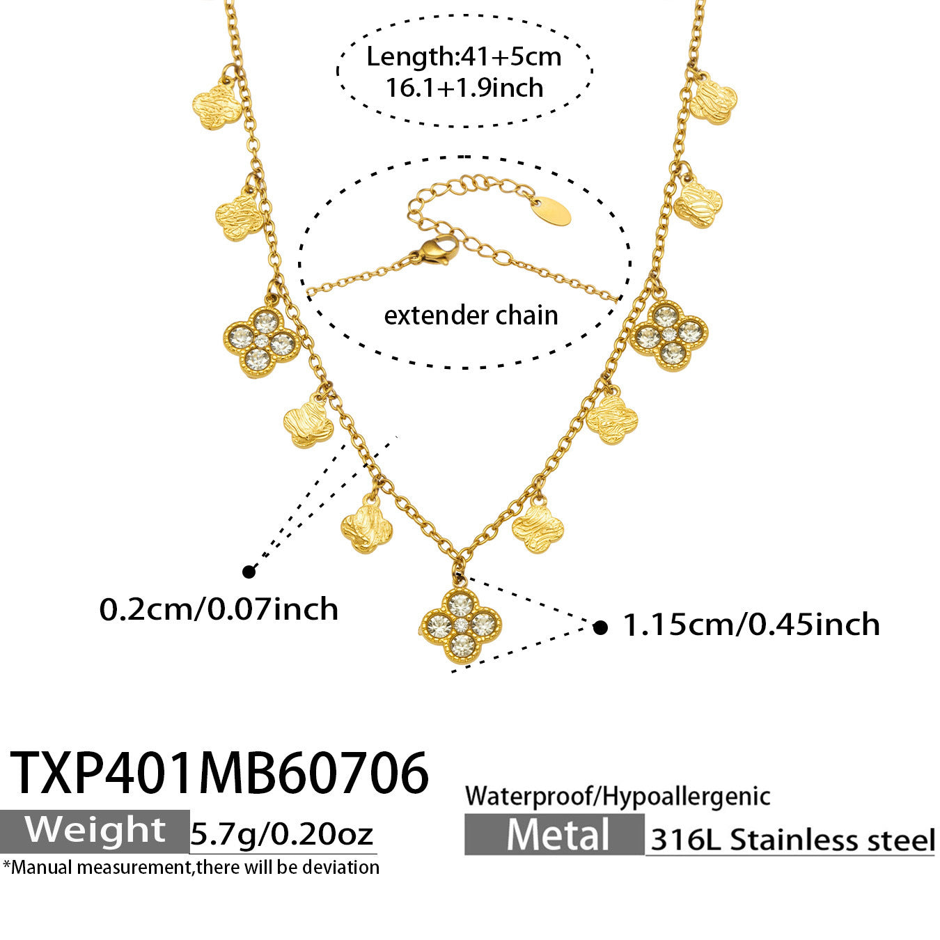 B廠【TXP381】跨境歐美風不鏽鋼超閃滿鋯四葉花多配件DIY手鍊鎖骨鏈飾品女套裝 26.07-2