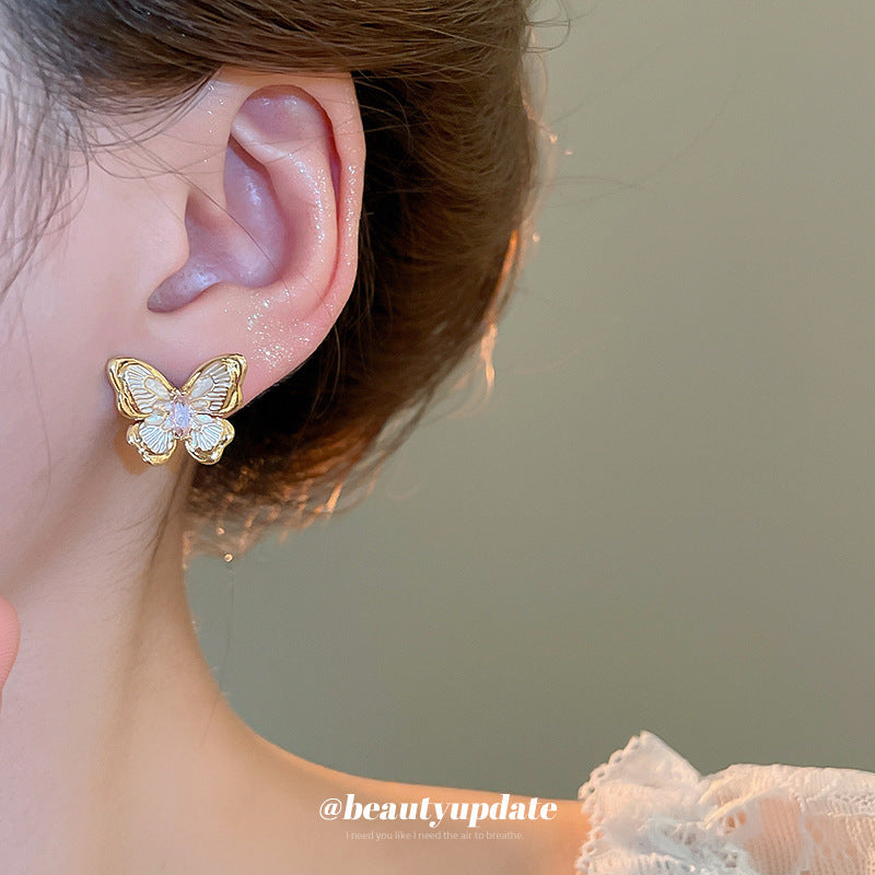 A廠【HE25278】18k真金電鍍925銀針鋯石蝴蝶耳環韓系清新甜美耳環輕奢高級感耳飾女 25.03-3