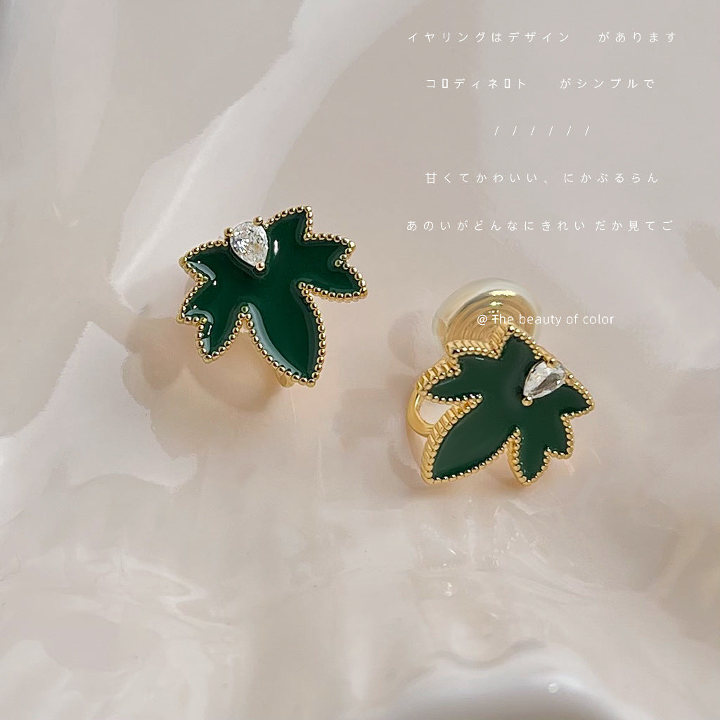 C廠【5371】原創設計! 925銀針電鍍18K真金耳飾楓葉小眾設計師款琺瑯滴油耳環 24.12-4