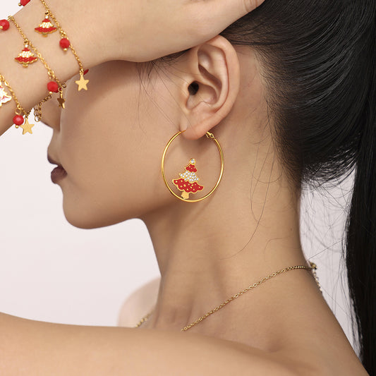 B廠【TXP191】琺瑯彩釉鑲嵌鋯石聖誕樹項鍊手鍊耳環組不鏽鋼氛圍感飾品
 25.09-1