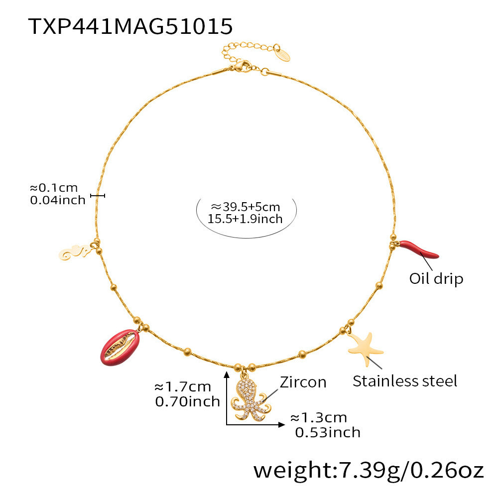 B廠【TXP441】5A鋯石八爪魚海洋風DIY多配件吊墜手鍊腳鍊項鍊不鏽鋼套裝
 25.10-4