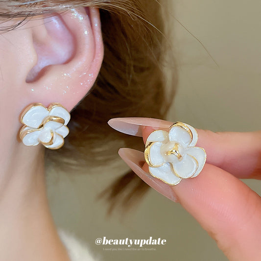 A廠【HE28228】925銀針滴油花朵耳環法式宮廷風氣質耳環時尚個性小眾設計感耳環 25.08-3