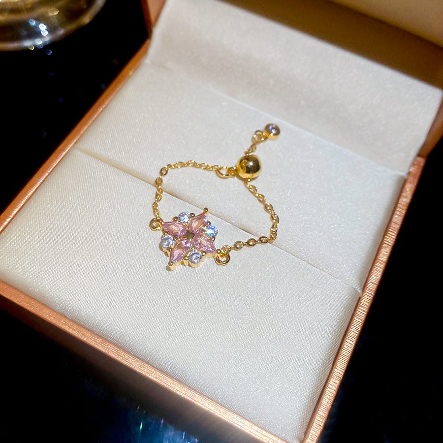 A廠【HR2584】鋯石精緻輕奢花朵戒指歐美復古時尚百搭食指戒小眾高級感手飾 25.06-1