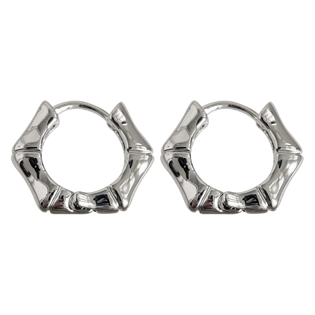 C廠【3594】個性甜酷風ins小眾設計感幾何竹節耳扣潮新款通勤百搭質感耳飾女 24.01-3