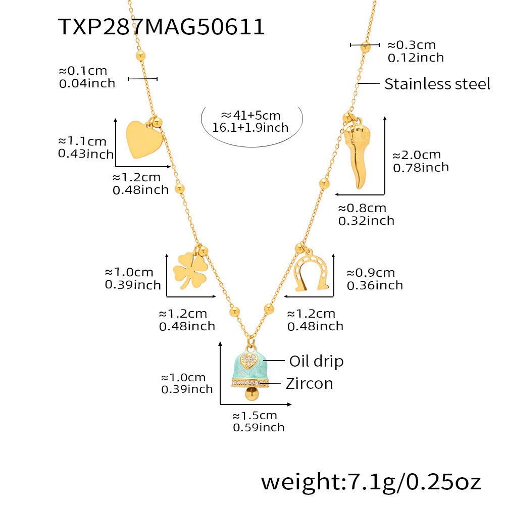B廠【TXP287】法式浪漫彩釉小鈴鐺愛心幸運草多配件吊墜項鍊手鍊腳鍊套裝 25.06-4
