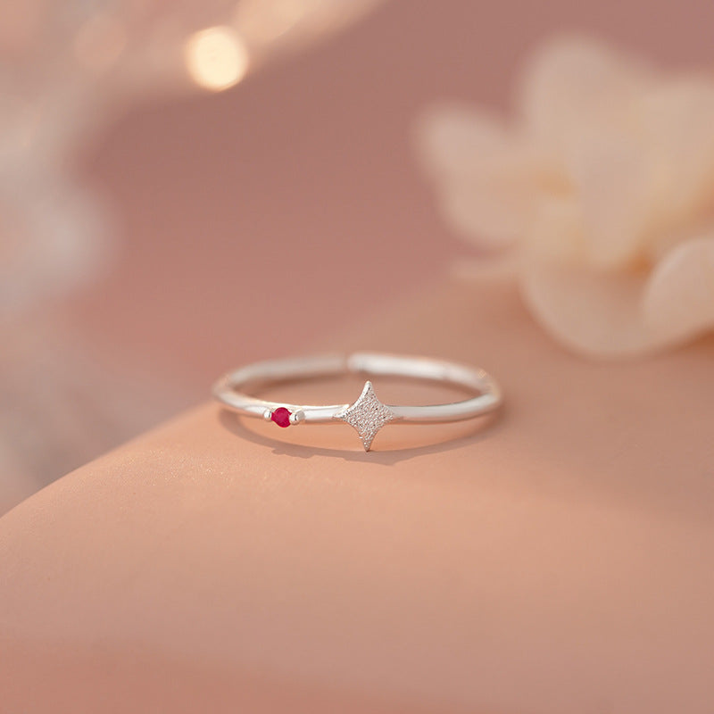 E廠【YC3094R】999足銀四芒星鋯石戒指獨特簡約時尚甜美文藝搭配手飾 25.04-1
