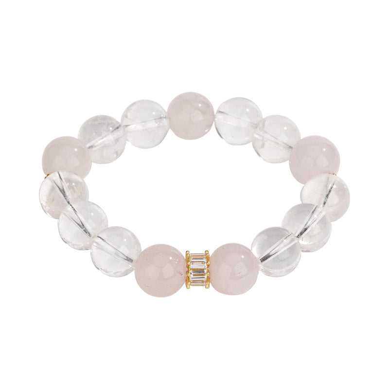 F廠【DQ0108S】天然白水晶手串S925純銀精緻感閃鑽手環女粉水晶高級手飾 25.03-4