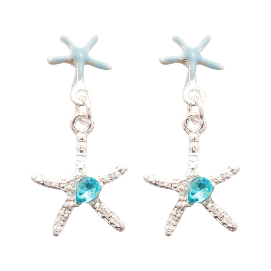 A廠【HE26420】925銀針鑲鑽滴油海星吊墜耳環海邊度假風耳環清新甜美耳飾小眾高級感 25.05-3