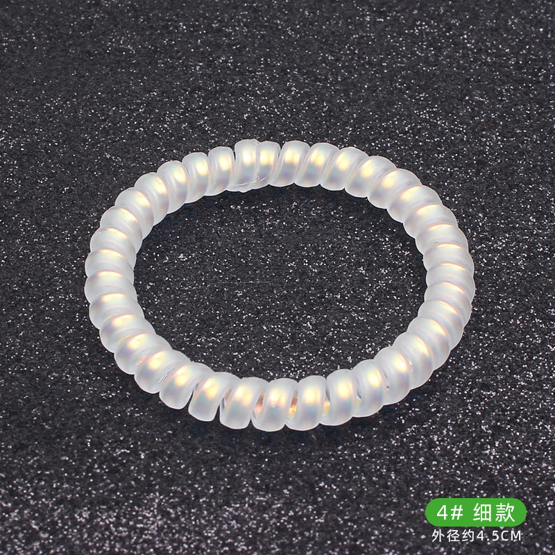 D廠【A18】韓版髮飾 人魚姬系列電話線髮繩 金光貼膜白色頭繩皮筋髮圈女 24.03-1「需單款10個起批」「D廠-單筆結帳需滿,NT$600出貨(不含運費)」