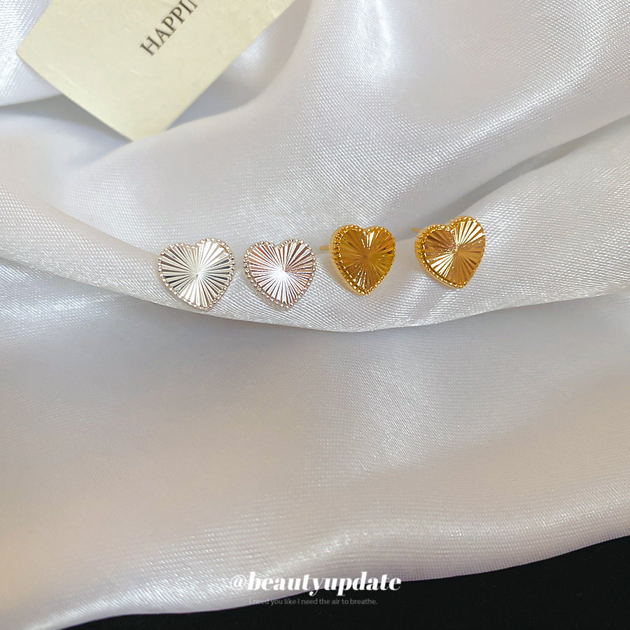 A廠 【HE26512】925銀針褶皺橫紋愛心耳環歐美簡約復古耳環輕奢高級感耳飾設計感小眾 25.05-4