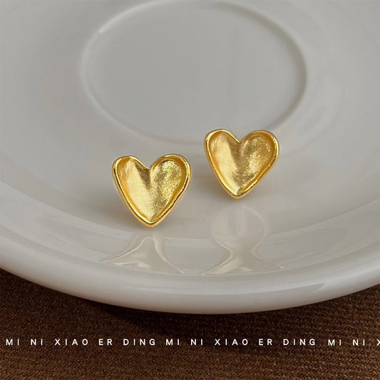 C廠【6548】霧面質感925銀針曲面愛心電鍍14K霧面新款耳飾飾品耳環女 25.08-3