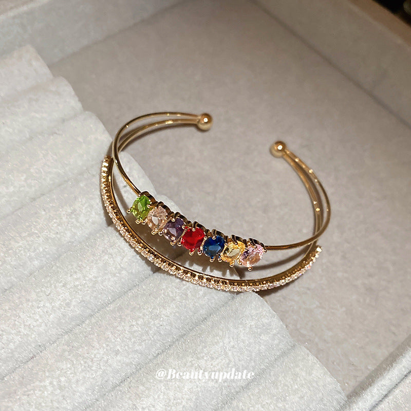 A廠【HB3470】法式雙層鋯石開口手鐲女時尚百搭個性手環輕奢復古設計感手飾 25.01-4