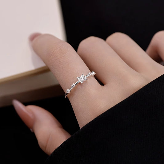 F廠【DQ8667R】足銀999輕奢小眾四葉草鋯石戒指女高級感花純銀百搭食指戒 25.06-3