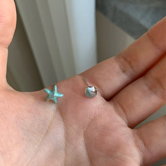F廠【DQ11052E】足銀999夏季沙灘海星貝殼耳環女甜美ins藍色高級感耳飾度假風 25.06-2