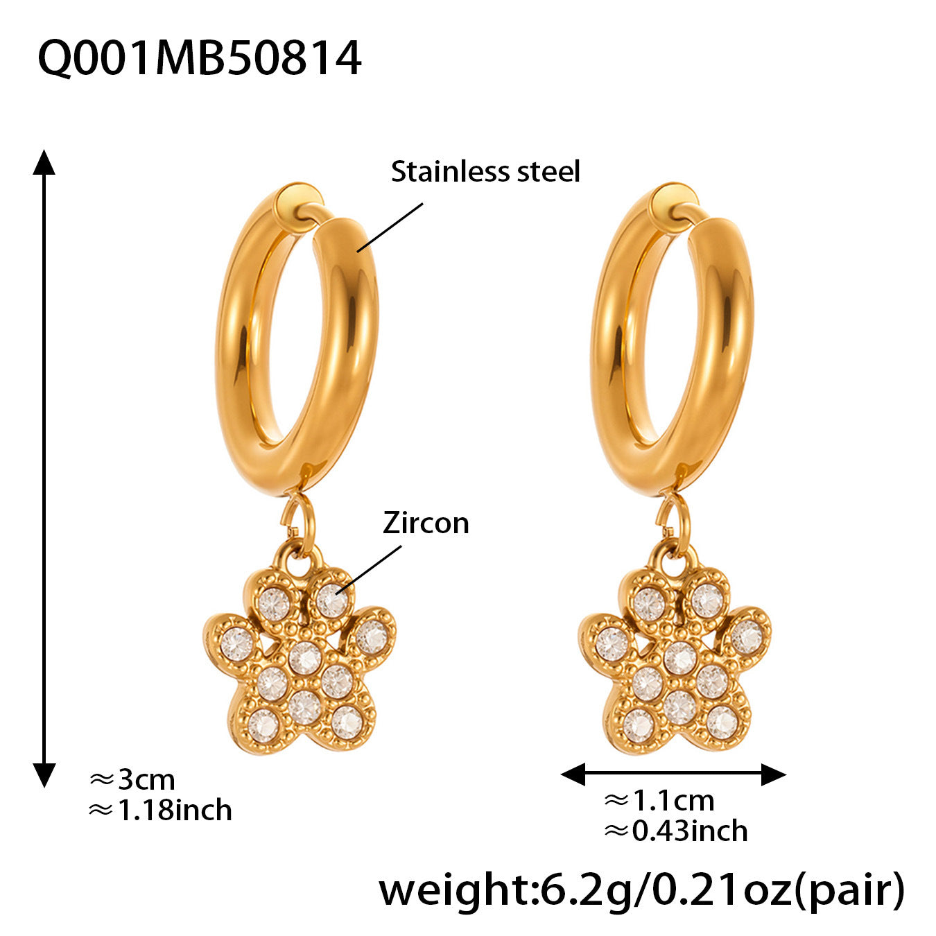 B廠【Q001】跨境飾品不鏽鋼5A鋯石滿鑽耳環鍍18k真金時尚百搭耳飾組合 25.08-5