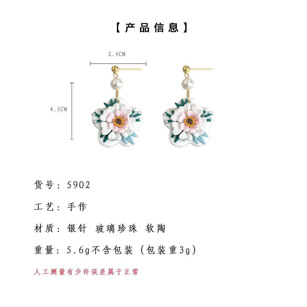 C廠【5902】手工軟陶立體花朵耳環!清新甜美景區度假風桃花耳飾新款飾品 25.05-1