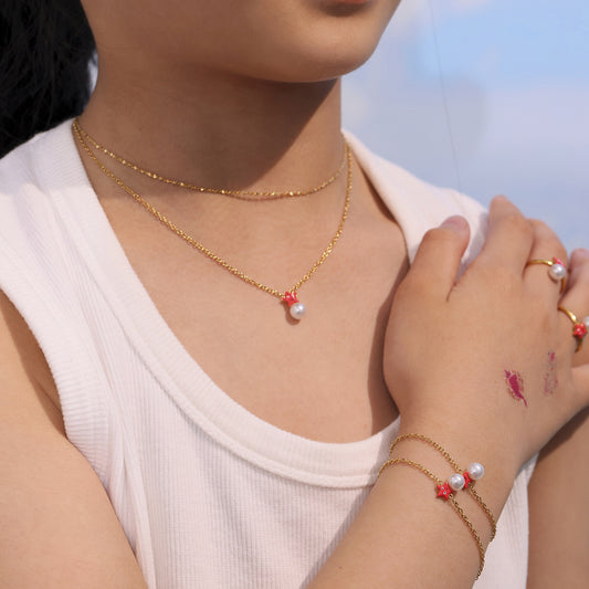 B廠【TXP253】新款小海星貝珠兒童飾品組不鏽鋼鍍18k金簡約時尚首飾品 25.05-1