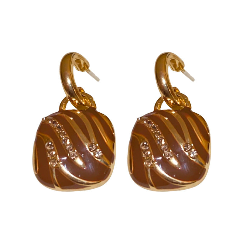 A廠【HE22833】925銀針美拉德復古條紋滴油耳環簡約氣質耳環港風復古高級感耳飾 24.10-2