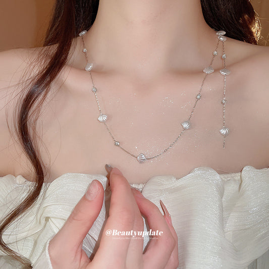 A廠【HN9166】曼塔玫瑰珍珠串珠吊墜項鍊法式時尚簡約百搭鎖骨鏈小眾設計感頸鍊 25.06-4