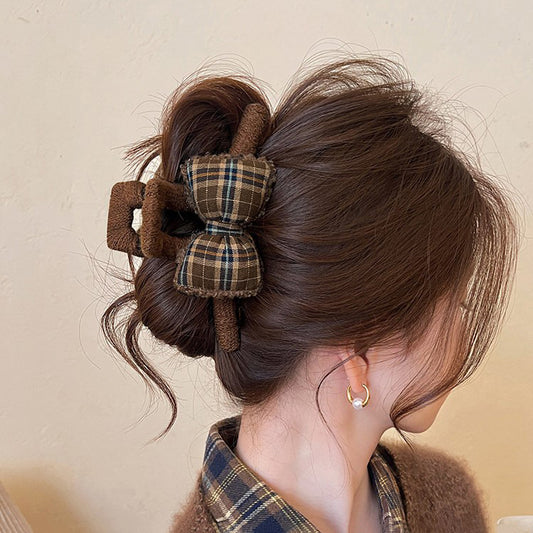 C廠【P91】摩卡暖調~頭髮抓夾女格紋蝴蝶結髮夾2025新款大號盤髮鯊魚夾髮飾
26.01-1
