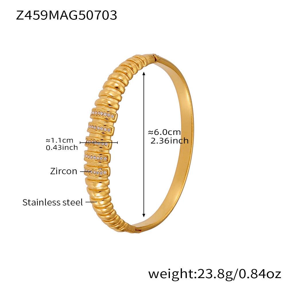 B廠【Z454】滿鑽5A鋯石卡扣高品質超閃手環組合不鏽鋼鍍18k真金不掉色 25.07-3