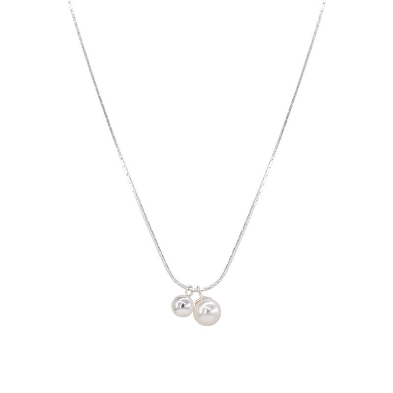 F廠【DQ2098N】小眾設計施家仿珍珠銀球項鍊S925純銀簡約氣質溫柔鎖骨鍊女 25.03-2