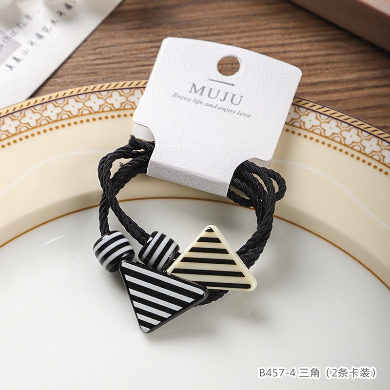 D廠【B457】2條卡裝髮繩輕奢風條紋髮飾雙線高彈性打結頭繩髮圈高馬尾皮筋 24.12-3「D廠-單筆結帳需滿,NT$600出貨(不含運費)」