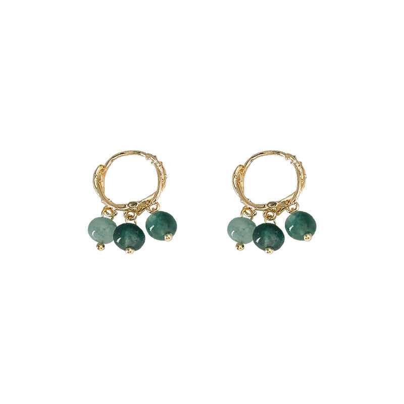 C廠【1120】森系手工設計感~碧玉水草石耳環 氣質簡約創意唯美耳飾小飾品 24.04-2