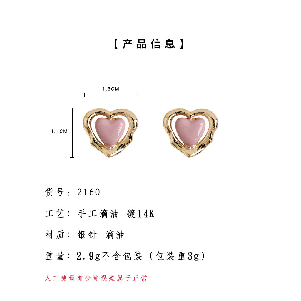 C廠【2160】清新甜美愛心手工滴油耳環女時尚通勤氣質高級感百搭耳環 25.08-1