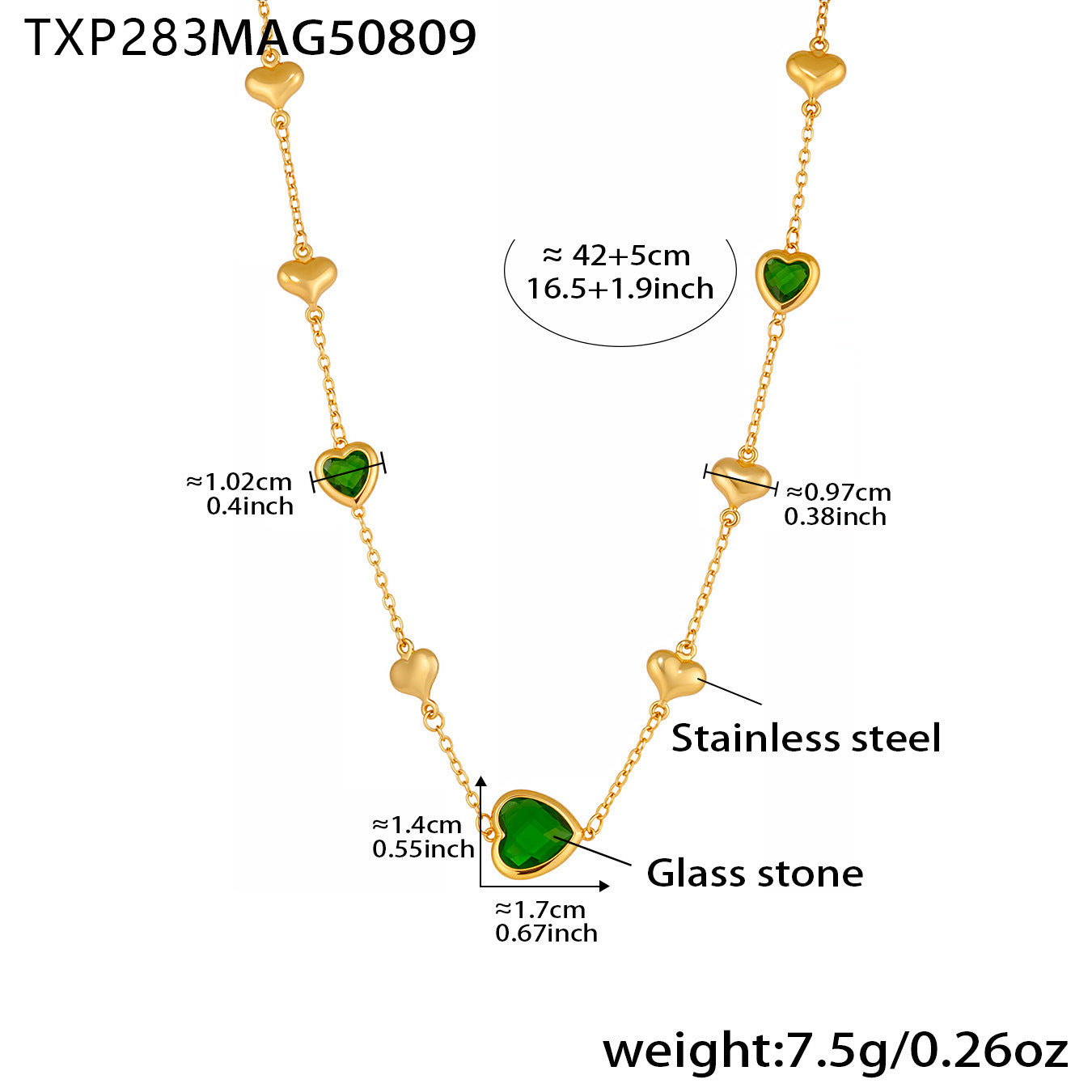 B廠【TXP283】珠寶新品切面玻璃石空心愛心項鍊不銹鋼鍍18k真金精美首飾 25.08-3