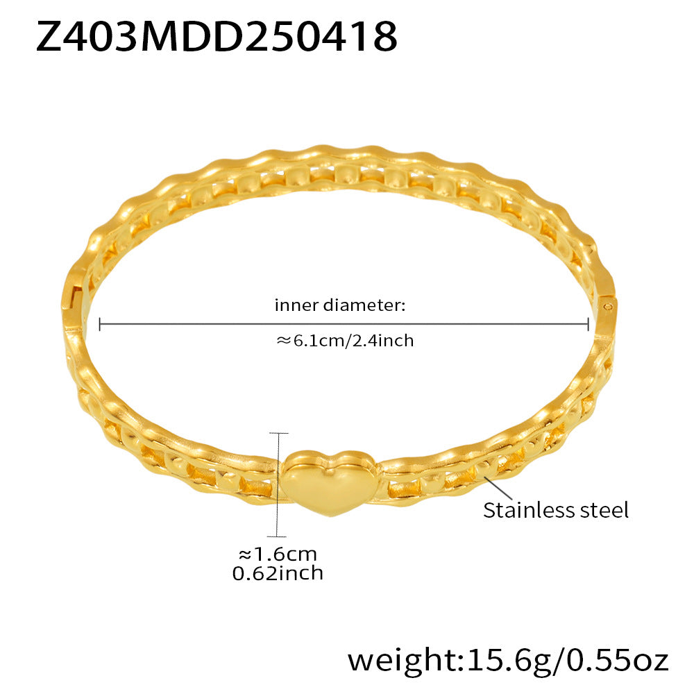 B廠【Z403】歐美飾品不鏽鋼鏤空手環設計愛心扣環手環鍍18k金夏日潮款 25.04-4