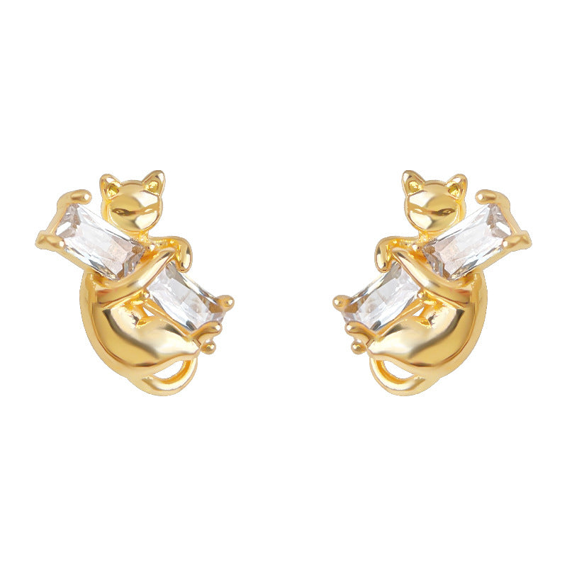 C廠【6991】原創貓咪鑲嵌鋯石925銀針耳環高級感個性小眾ins設計師耳飾耳環女
25.10-5