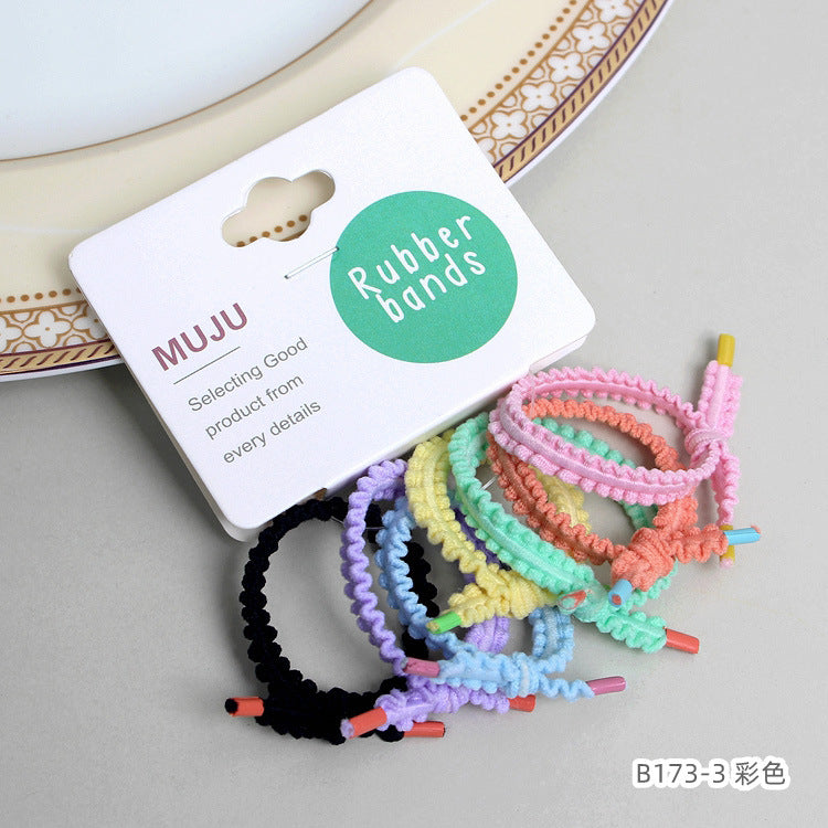 D廠【B173】韓國版兒童髮飾甜美鞋帶頭花邊髮圈實惠7條套裝皮套髮繩不傷髮頭繩 24.03-1「D廠-單筆結帳需滿,NT$600出貨(不含運費)」
