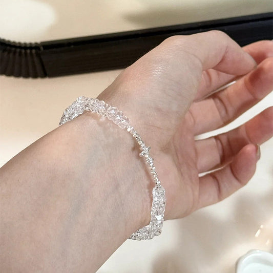 F廠【SB4211】S925純銀韓版小眾白水晶時尚手鍊碎銀子韓國設計感手飾女百搭 25.06-3