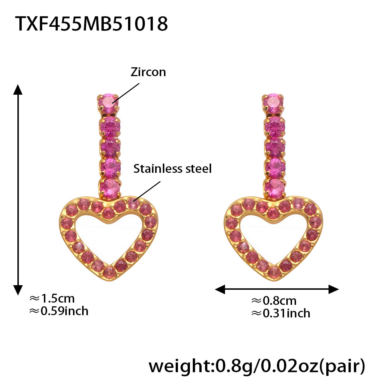 B廠【TXP455】不銹鋼滿鑽愛心鋯石項鍊手鍊耳環 鍍18k金歐美時尚輕奢首飾
 25.10-4