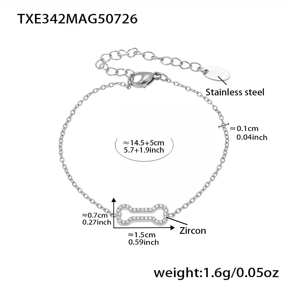 B廠【TXP342】全新中式飾品不銹鋼5A鋯石小辣椒狗骨頭個性雙層項鍊手鍊套裝 25.08-1