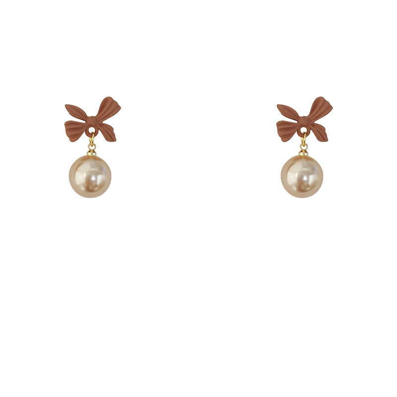 C廠【C-90】甜美烤漆粉紅色蝴蝶結珍珠耳環女法式復古玫瑰金高級感耳飾925銀針 24.03-4