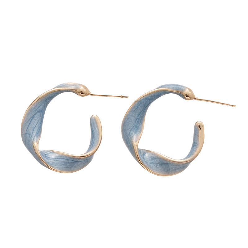 A廠【HE25155】925銀針滴油扭曲C型耳環女復古小眾簡約氣質耳環輕奢高級感耳飾 25.03-1