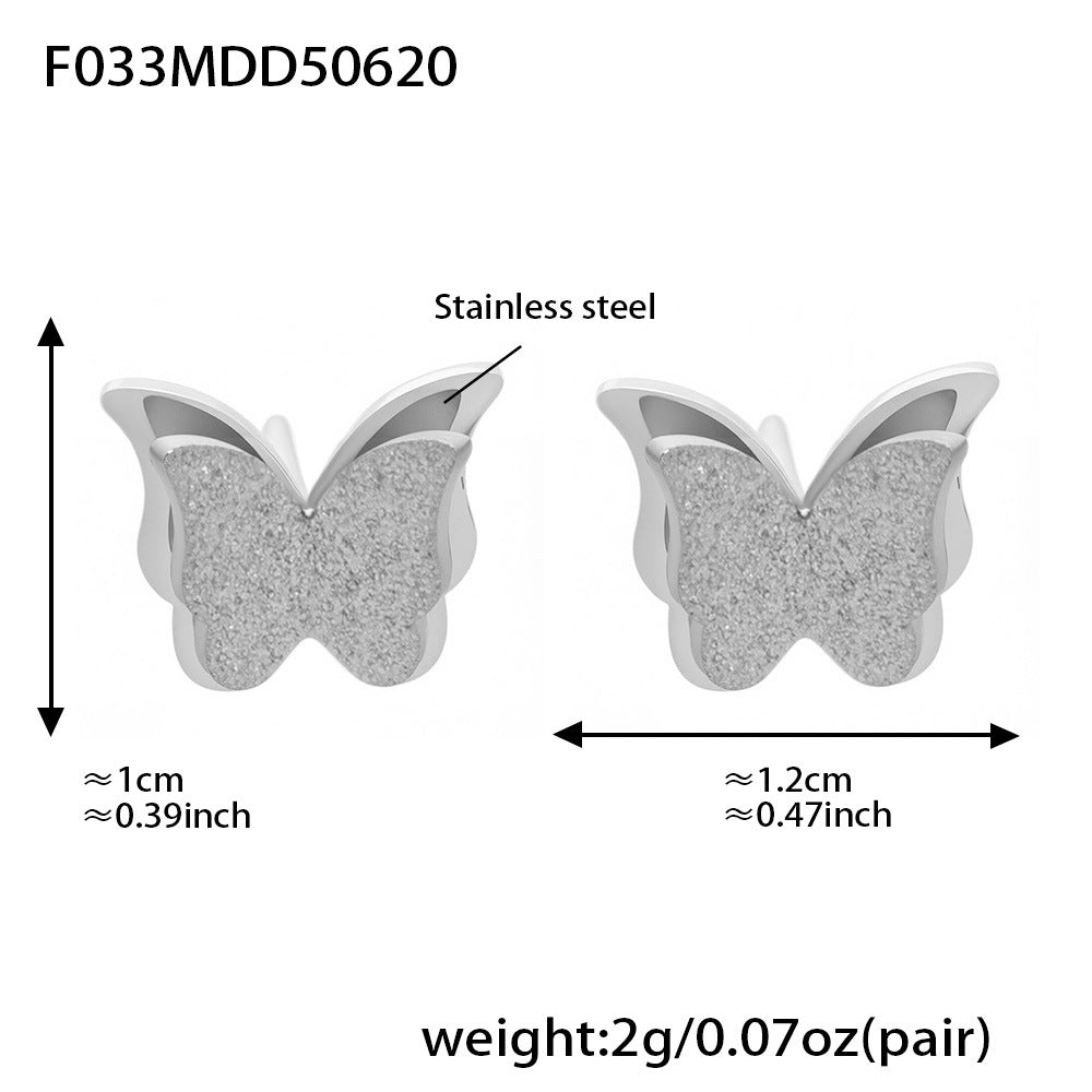 B廠【P045】歐美飾品不鏽鋼蝴蝶吊墜項鍊耳環戒指首飾組18k鍍金飾品 25.06-4